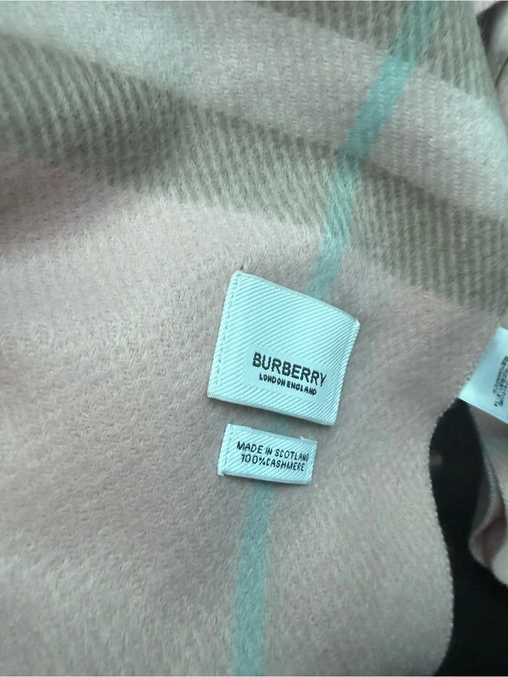 Burberry Pastel Pink Check Cashmere Wrap with Blue Accent